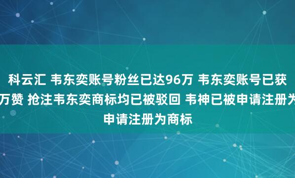 科云汇 韦东奕账号粉丝已达96万 韦东奕账号已获37.7万赞 抢注韦东奕商标均已被驳回 韦神已被申请注册为商标