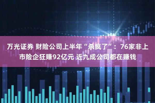 万光证券 财险公司上半年“杀疯了”：76家非上市险企狂赚92亿元 近九成公司都在赚钱
