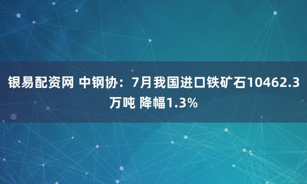 银易配资网 中钢协：7月我国进口铁矿石10462.3万吨 降幅1.3%
